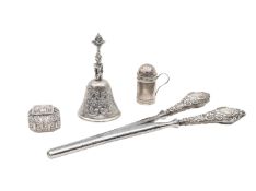 A pair of Edward VII silver glove stretchers, and novelty items