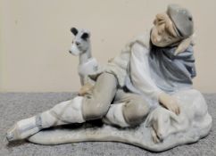 Large Nao Glazed Ceramic Figure Group of a Resting Boy with Animals. Approx. 18cms H reasonable used