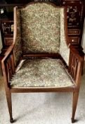 MAHOGANY FRAMED ARMCHAIR, APPROX 66cm WIDE, 106cm HIGH AND 56cm DEPTH