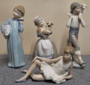 Four Various Nao Glazed Ceramic Figures. Largest Approx. 26cms H all reasonable