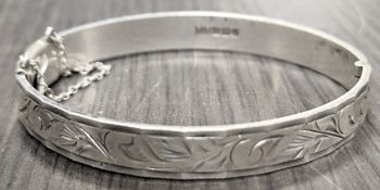 Hallmarked Silver Snap Bangle, Birmingham Assay. Approx. 23g reasonable used condition