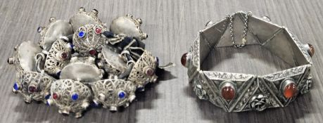 Indian Silver Coloured Bangle Set with Amber Coloured Stones, Plus Similar Bracelet used unchecked