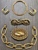 Quantity of Unhallmarked Victorian & Other Gold Coloured Jewellery. Total Approx. 28g All Used