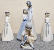 Quantity of Spanish Glazed Ceramic Figures, Largest Approx. 18cms H Largest Has A Large Hairline