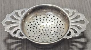 Hallmarked Silver Tea Strainer with Dish to Accord, by Mappin & Webb, Sheffield Assay. Approx. 74g
