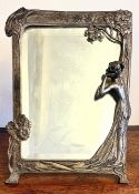 ART NOUVEAU STYLE SILVER PLATED FRAME MIRROR, APPROX 36 x 28cm