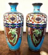 PAIR OF JAPANESE CLOISONNE VASES, APPROX 15cm HIGH