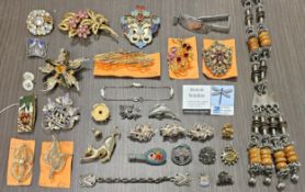 Quantity of Costume Jewllery Inc. Silver & Enamelled Captain Badge, Micro Mosaic Brooch, Etc all