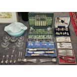 Sundry Lot Inc. Six Art Deco Silver Handled Knives, Babysham Drinking Glasses, Boxed & Unboxed