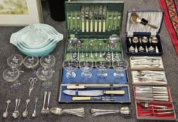 Sundry Lot Inc. Six Art Deco Silver Handled Knives, Babysham Drinking Glasses, Boxed & Unboxed