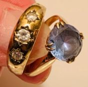 9ct GOLD RING SET WITH ONE TOPAZ APPROX 3.5ct, SIZE P+, TOTAL WEIGHT APPROX 2.76g; 9ct GOLD RING SET