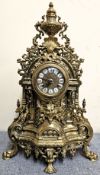 Large 2ft Victorian Style Piecework Decorated Gilt Metal German Mantle Clock. Approx. 60cms H used