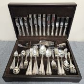 20th Century Varnished Wooden Cased Composite Canteen of Silver Plated Cutlery used unchecked