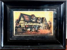OSBOURNE PLAQUE FRAME DEPICTING COUNTRY HOUSE, APPROX 12 x 20cm