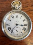 SILVER COLOURED RAILWAY POCKET WATCH, SELEX LNER 3907 ON REVERSE, TOP WIND, IN WORKING ORDER