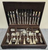 20th Century Varnished Wooden Cased Composite Canteen of Silver Plated Cutlery used unchecked