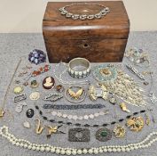 Inlaid Walnut Box Containing Large Quantity of Various Costume Jewellery Etc all used unchecked