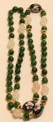 CLOISONNE, ROSE QUARTZ, NEPHRITE JADE BEAD, PEARL, GOLDFIELD NECKLACE, LENGTH APPROX 35cm