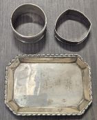 Hallmarked Silver Small Receiver Plus Two Hallmarked Silver Napkin Rings. Total Approx. 64g used