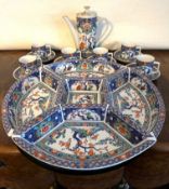 JAPANESE REVOLVING SERVING CAROUSEL, DIAMETER APPROX 36cm, COFFEE POT, SIX COFFEE CUPS AND SAUCERS