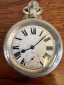 SILVER COLOURED RAILWAY POCKET WATCH, LNER 6652 ON REVERSE, TOP WIND, IN WORKING ORDER
