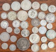 ACCUMULATION OF SILVER UK AND OTHER SILVER COINAGE, THIRTY-FOUR PIECES