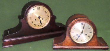 Two vintage Napoleons hat form wooden cased mantle clocks. Largest Approx. 30cms H both used