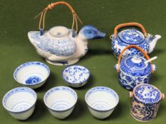 Various Oriental blue and white china including teabowls, teapots etc All in used condition,
