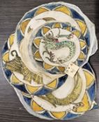 Oriental Hand Decorated Circular Silk Type Panels Depicting Chinese Dragons. Largest Approx. 18cms D