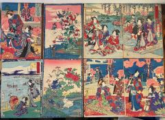 FOUR PAIRS OF JAPANESE WOOD BLOCK PRINTS, ALL SIGNED, CIRCA 1870-80, IN GOOD CONDITION AND NOT