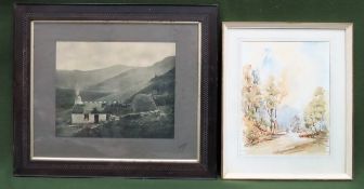 Small vintage woodlands scene watercolour, plus framed Photograph signed Wickens Both in used