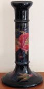 Moorcroft Pomegranate pattern glazed ceramic candlestick. Approx. 21.5cm H Reasonable used