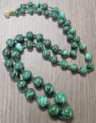 Vintage Malachite Beaded Necklace. Approx. 70cms L. Approx. 96.7g used unchecked