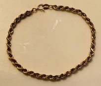9ct GOLD BRACELET, APPROX 5.5cm LENGTH AND 1.76g WEIGHT