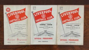 LIVERPOOL vs EVERTON FOOTBALL PROGRAMMES- 30th OCTOBER 1957, 1st OCTOBER 1958, 28th OCTOBER 1959 (