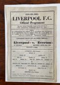 LIVERPOOL vs EVERTON FOOTBALL PROGRAMME, 22nd APRIL 1944, SINGLE SHEET