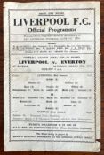 LIVERPOOL vs EVERTON FOOTBALL PROGRAMME, SATURDAY 24th MARCH 1945, SINGLE SHEET, SLIGHT TEAR