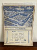 EVERTON vs LIVERPOOL PROGRAMME, 1st OCTOBER 1938, SLIGHT TEAR IN ONE PAGE