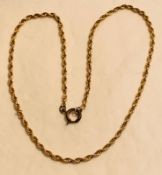 UNMARKED GOLD COLOURED NECKLACE WITH METAL LOCK, APPROX 21cm LENGTH AND 9.7g TOTAL WEIGHT