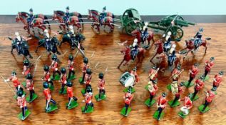 BRITAINS DIECAST GUN CARRIAGE AND RIDERS, ALSO THIRTY-FIVE MILITARY MODELS, GOOD CONDITION