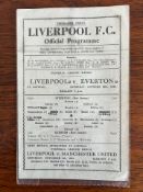 LIVERPOOL vs EVERTON FOOTBALL PROGRAMME, 28th OCTOBER 1944, SINGLE SHEET