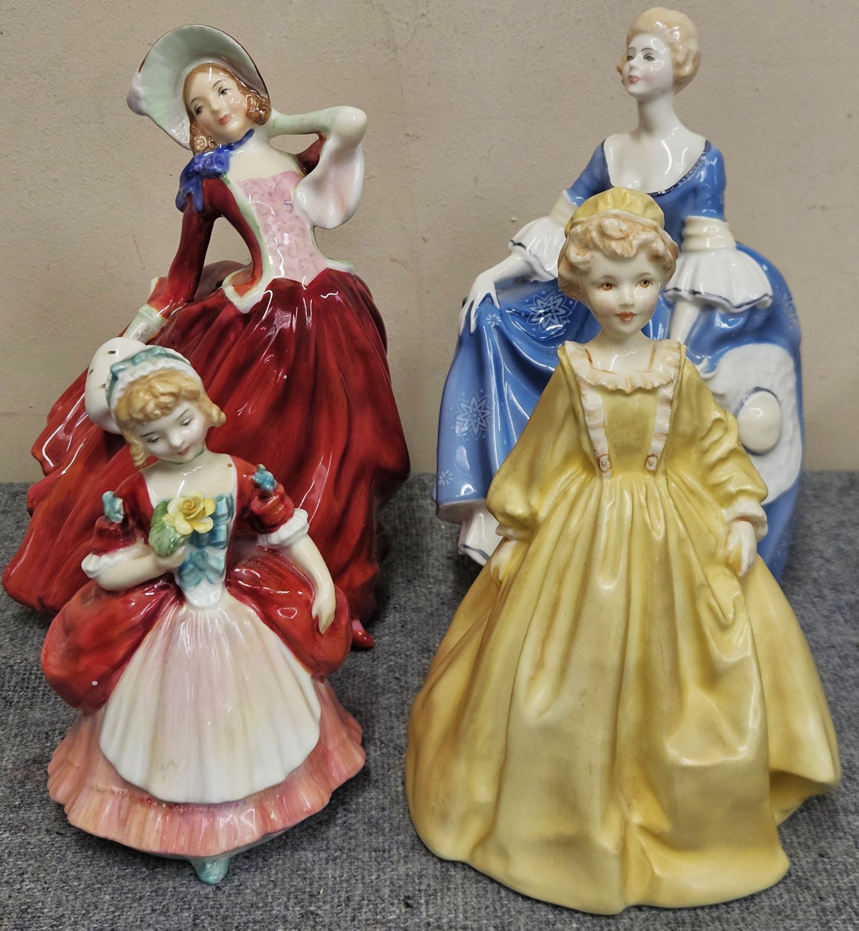 Three Various Royal Doulton Figures Plus Royal Worcester Figure reasonable used condition