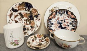 Sundry Ceramics Inc. Early Derby Hand Decorated Plate, Bloor Derby Gilded Floral Two Handled Bowl,