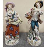 Pair of Chelsea Style Hand Painted & Gilded Ceramic Figure Groups with Gold Anchor Mark to Backs