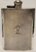 James Dixon Hallmarked Silver Machine Turned Hip Flask with Prince of Wales's 12th Royal Lancers