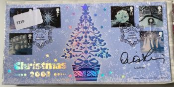 Actress Lisa Riley signed Benham Christmas 2003 FDC. Set of 6 snowy scenes stamps and Christmas,
