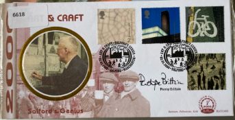Historian Penny Brittain signed Benham 2000 Art and Craft Salford's Genius FDC. Set of 4 Millenium
