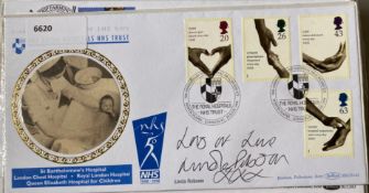 Actress Linda Robson signed Benham 1998 The Royal Hospitals NHS Trust FDC. Set of 4 NHS Health