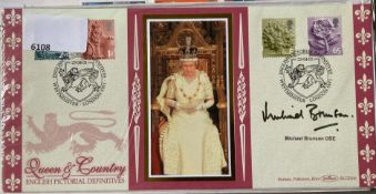 Broadcaster Michael Brunson OBE signed Benham 2001 Queen & Country FDC. Set of 4 stamps and