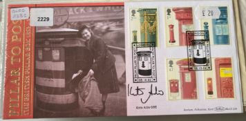 Journalist Kate Adie OBE signed Benham 2002 Pillar to Post FDC. Set of 5 classic postbox stamps